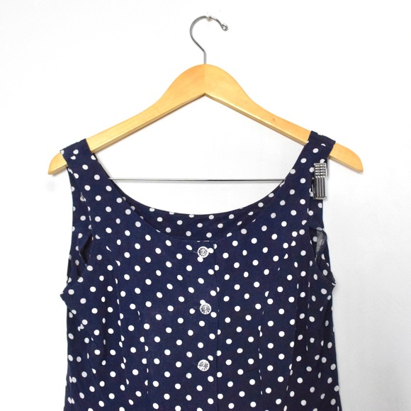 Vintage 90s navy blue polka dot button down top - Picture 4 of 5